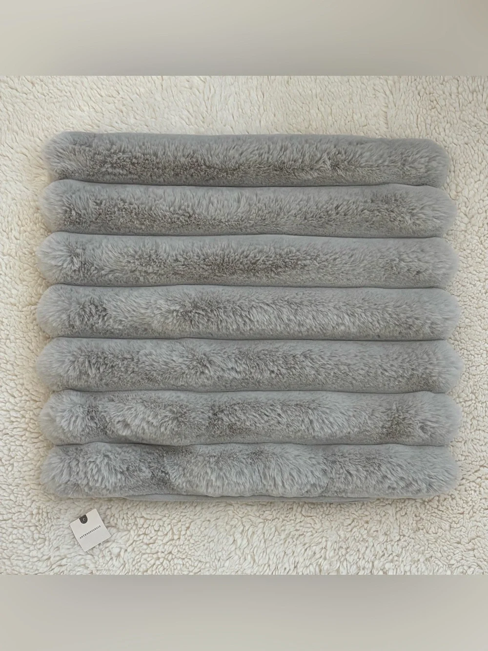 Anthropologie light gray puffer faux fur 18x18 square pillow cover
